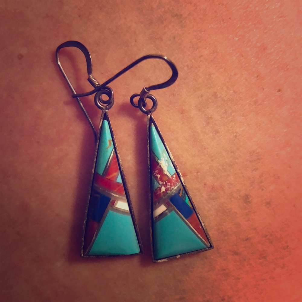 Turquoise Dangle Earrings with Stone Insets
